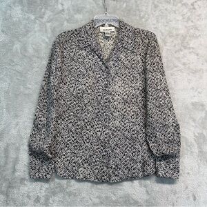 Alfani Vintage Silk Black and White Patterned Long-Sleeve Career Blouse Size 8